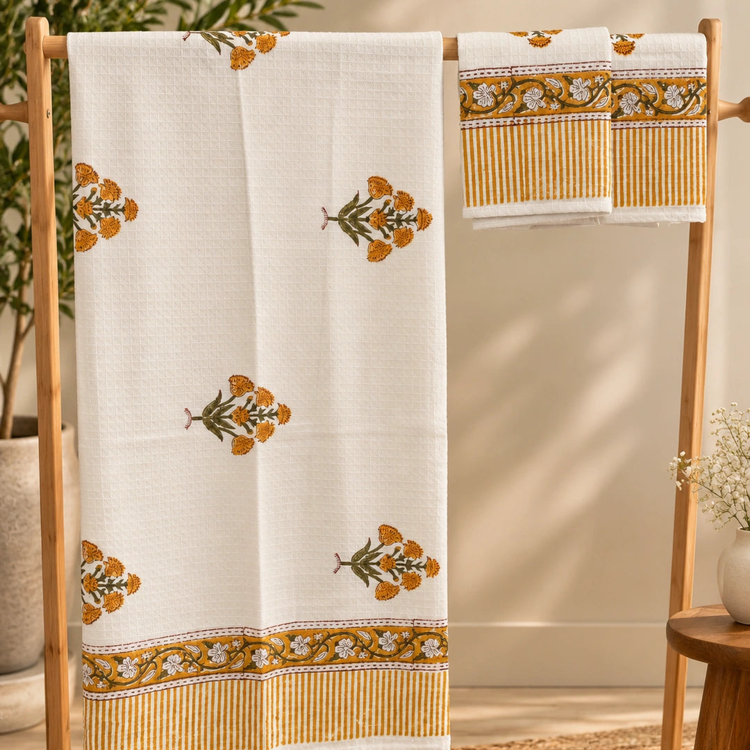 Golden Glow Pure Cotton Towel Set of 3