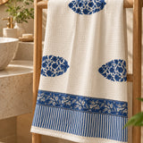 Indigo Bloom Handprinted Cotton Bath Towel Set of 3