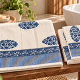 Indigo Bloom Handprinted Cotton Bath Towel Set of 3